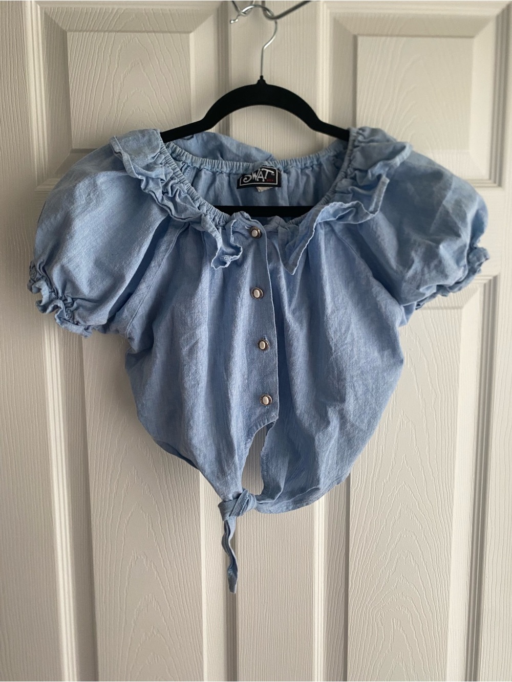 Vintage Girls' Light Blue Ruffle Tie-Hem Blouse